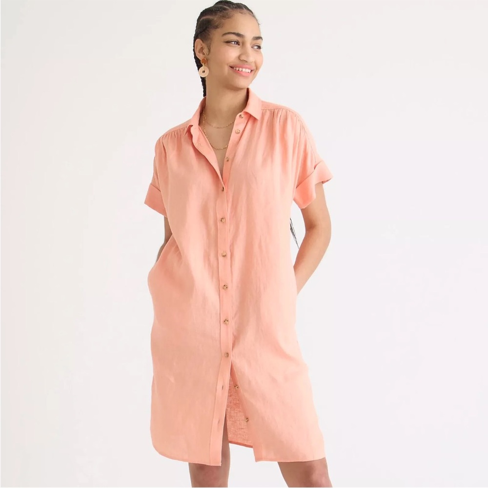 J. Crew Relaxed-fit linen shirt dress small peach orange